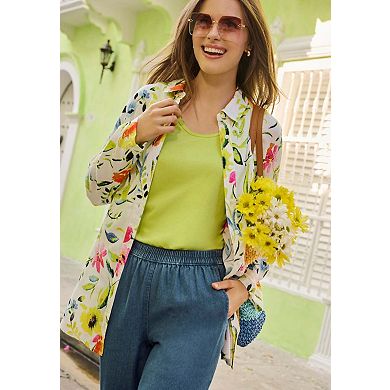 Woman Within Plus Size Crinkle Button-Front Shirt