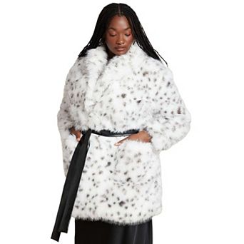 ELOQUII Women's Plus Size Snow Leopard Belted Coat