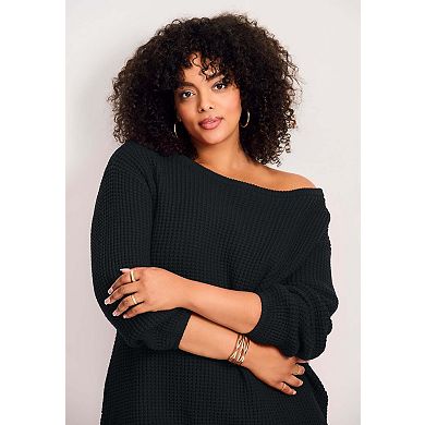 Avenue Women's Plus Size Waffle Stitch Pullover Sweater