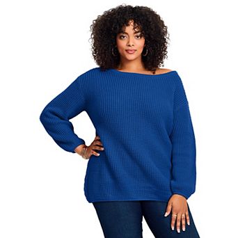Avenue Women's Plus Size Waffle Stitch Pullover Sweater