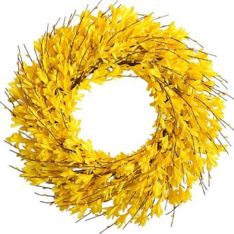 22-Inch Artificial Forsythia Flower Wreath for Front Door and Home Decor