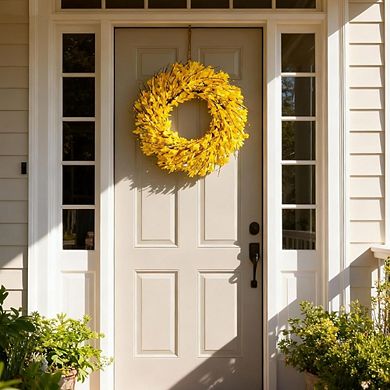 22-Inch Artificial Forsythia Flower Wreath for Front Door and Home Decor