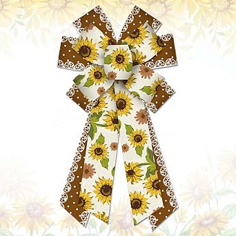 Large Floral Burlap Bow for Wreath, Sunflower Decoration for Front Door