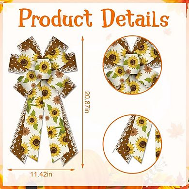 Large Floral Burlap Bow for Wreath, Sunflower Decoration for Front Door