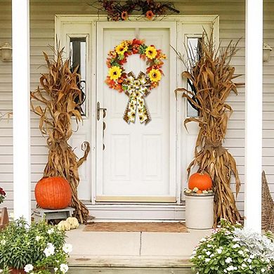 Large Floral Burlap Bow for Wreath, Sunflower Decoration for Front Door