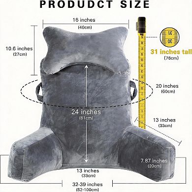 Extra Large 31" Bed Rest Pillow with Neck Roll & Arm Support for Relaxing