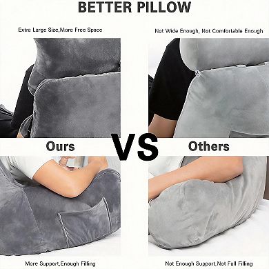 Extra Large 31" Bed Rest Pillow with Neck Roll & Arm Support for Relaxing