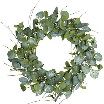 20" Eucalyptus Wreath for Front Door with Berries, Spring and Summer Greenery, Year-Round Farmhouse
