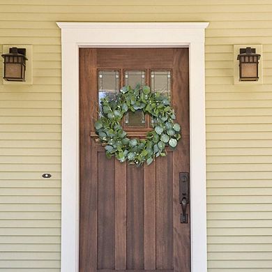 20" Eucalyptus Wreath for Front Door with Berries, Spring and Summer Greenery, Year-Round Farmhouse