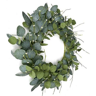 20" Eucalyptus Wreath for Front Door with Berries, Spring and Summer Greenery, Year-Round Farmhouse