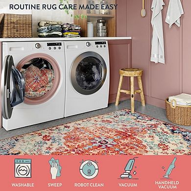 Bohemian Floral Medallion 2x3 Washable Non-Slip Area Rug