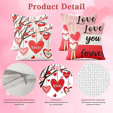 Valentine’s Day Heart Throw Pillow Covers 18x18 Inch for Home, Party, or Office