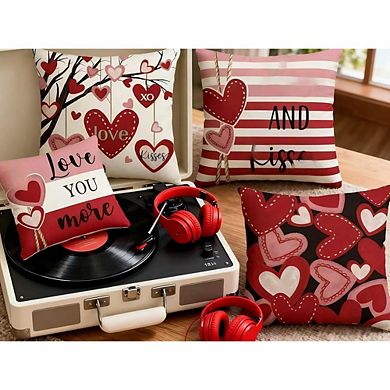 Valentine’s Pillow Covers 18x18 Set of 4 Pink Heart Stripes XOXO