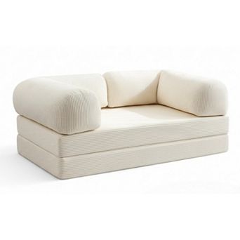 AKSZRI 4-in-1 Convertible Futon Sofa-L-Shaped Armrests, Removable Cover, Space-Saving Sleeper