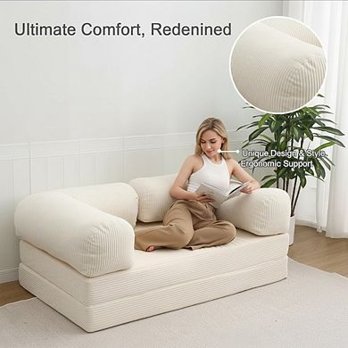 AKSZRI 4-in-1 Convertible Futon Sofa-L-Shaped Armrests, Removable Cover, Space-Saving Sleeper