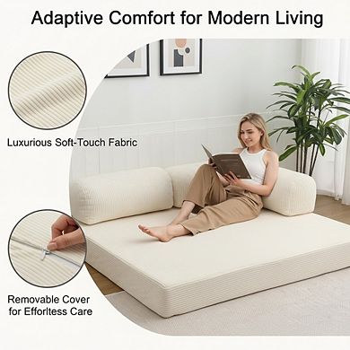 AKSZRI 4-in-1 Convertible Futon Sofa-L-Shaped Armrests, Removable Cover, Space-Saving Sleeper