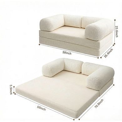 AKSZRI 4-in-1 Convertible Futon Sofa-L-Shaped Armrests, Removable Cover, Space-Saving Sleeper
