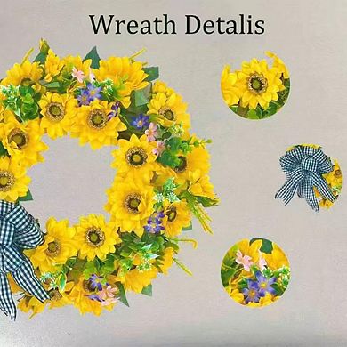 18 Inch Yellow Sunflower Wreath with Ribbon for Front Door Decor