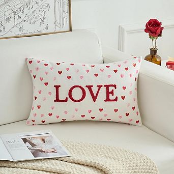 Valentine Heart Love Pillow Cover 12x20 Inch Embroidered Cushion Case