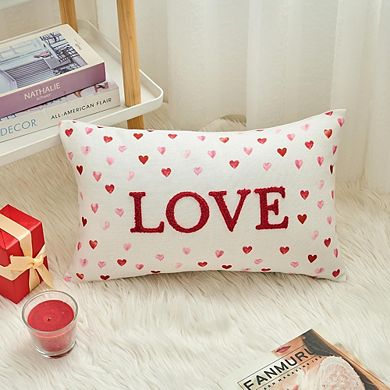 Valentine Heart Love Pillow Cover 12x20 Inch Embroidered Cushion Case