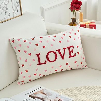 Valentine Heart Love Pillow Cover 12x20 Inch Embroidered Cushion Case