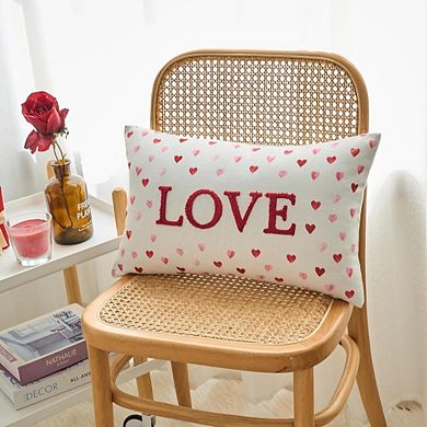Valentine Heart Love Pillow Cover 12x20 Inch Embroidered Cushion Case