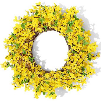 18 Inch Forsythia Wreath for Front Door, Yellow Spring Decor
