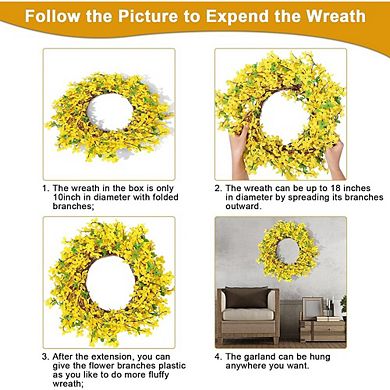 18 Inch Forsythia Wreath for Front Door, Yellow Spring Decor