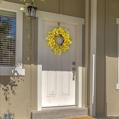18 Inch Forsythia Wreath for Front Door, Yellow Spring Decor