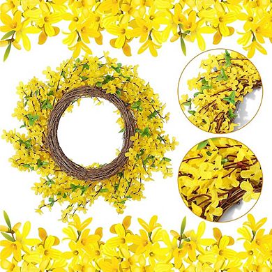 18 Inch Forsythia Wreath for Front Door, Yellow Spring Decor