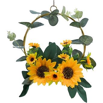 Metal Sunflower Wreath Wall Decor, 7.7 Inch Rustic Botanical Accent