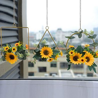 Metal Sunflower Wreath Wall Decor, 7.7 Inch Rustic Botanical Accent