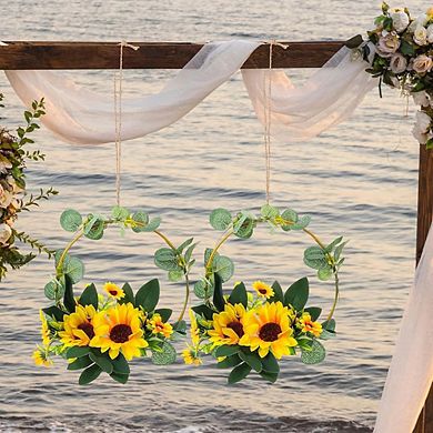 Metal Sunflower Wreath Wall Decor, 7.7 Inch Rustic Botanical Accent