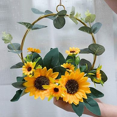 Metal Sunflower Wreath Wall Decor, 7.7 Inch Rustic Botanical Accent