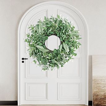 22 Inch Artificial Eucalyptus Wreath for Front Door All Seasons Green Decor