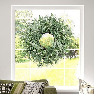 22 Inch Artificial Eucalyptus Wreath for Front Door All Seasons Green Decor