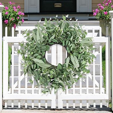 22 Inch Artificial Eucalyptus Wreath for Front Door All Seasons Green Decor