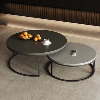 Modern 2 pc Nesting Coffee Tables, Black Metal Legs, Space-Saving Design