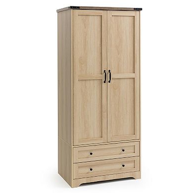 70" Modern Wood Wardrobe with Hanging Rod, Adjustable Shelf & 2 Drawers