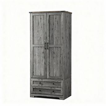 70" Modern Wood Wardrobe with Hanging Rod, Adjustable Shelf & 2 Drawers