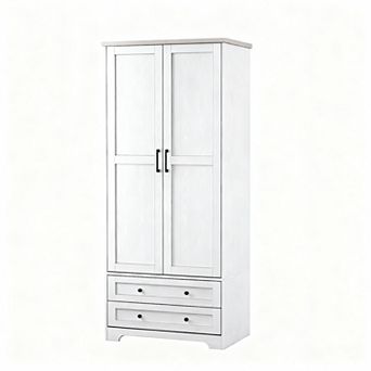 70" Modern Wood Wardrobe with Hanging Rod, Adjustable Shelf & 2 Drawers