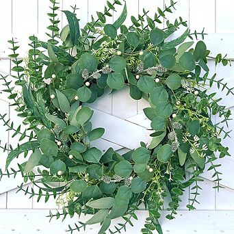 Spring Eucalyptus Wreath 22" for Front Door, Porch, Wall Year-Round Greenery with Berries