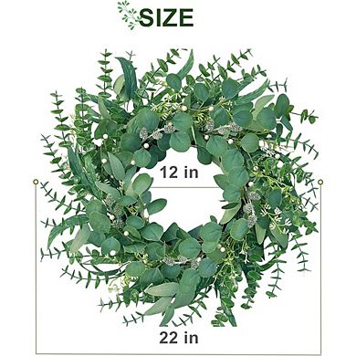 Spring Eucalyptus Wreath 22" for Front Door, Porch, Wall Year-Round Greenery with Berries