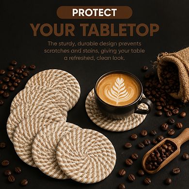 8 Pack Cotton Linen Drink Coasters Tabletop Protection Easy Clean Home Decor