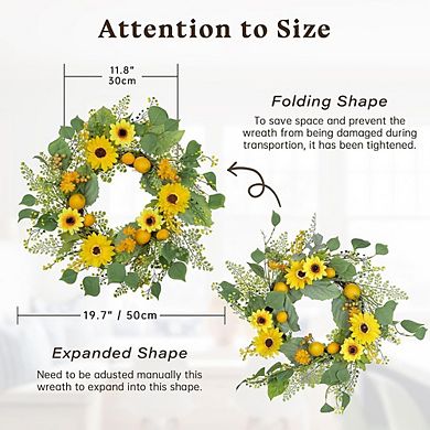 Lemon Sunflower Wreath 20 Inch Spring Summer Door Decor