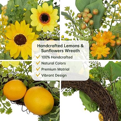 Lemon Sunflower Wreath 20 Inch Spring Summer Door Decor