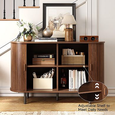 48-inch buffet with sliding doors and adjustable shelves; storage cabinet.