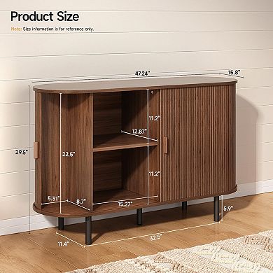 48-inch buffet with sliding doors and adjustable shelves; storage cabinet.