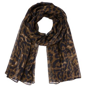 Women's Leopard Printed Long Scarf, Lightweight Soft Sheer Head Wrap Shawl Scarves for All Season