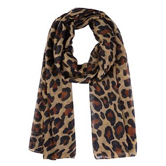 Women's Leopard Printed Long Scarf, Lightweight Soft Sheer Head Wrap Shawl Scarves for All Season